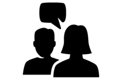 Zwart-wit icoon van man en vrouw met een tekstwolkje er boven, overgenomen van de website van het Forum Standaardisatie.
