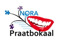 Logo van de Strijd om de Praatbokaal, het NORA Gebruikersdag logo met een open mond er bij