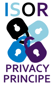 Logo ISOR themaprincipes (vier hangsloten die in elkaar geklikt zitten met tekst ISOR Privacyprincipe)