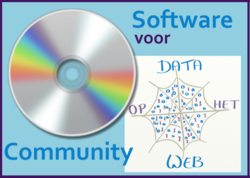 eerste opzet logo software voor data op het web community, cd-rom boven het logo van Data op het Web met de tekst Software voor Data op het Web Community